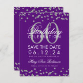 Silver Purple 60th Birthday Save Date Confetti Save The Date (Front/Back)