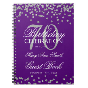 Silver Purple 70th Birthday Guest Book Confetti