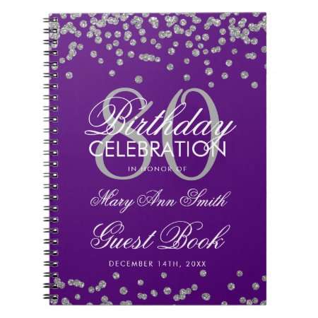 Silver Purple 80th Birthday Guest Book Confetti