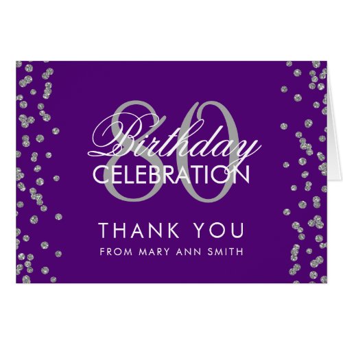 Silver Purple 80th Birthday Thank you Glitter