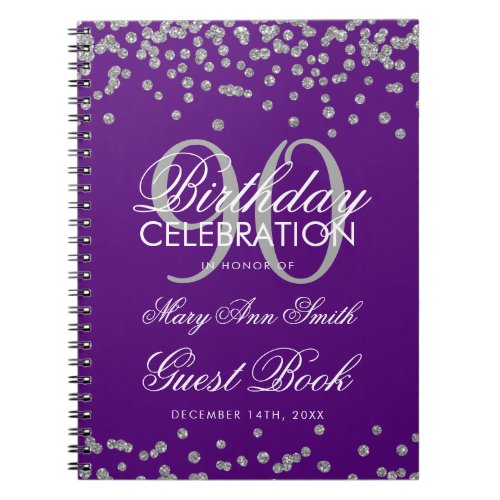 Silver Purple 90th Birthday Guest Book Confetti