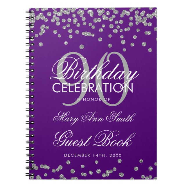 Silver Purple 90th Birthday Guest Book Confetti (Front)