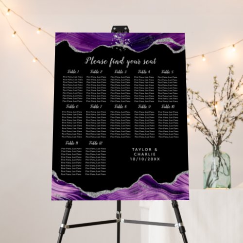 Silver Purple Agate Wedding 12 Table Seating Chart Foam Board