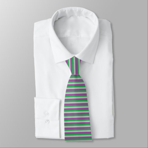 Silver Purple and Green Stripes Neck Tie