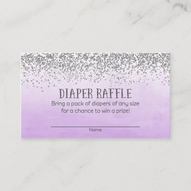 Silver Purple Baby Shower Diaper Raffle Tickets Enclosure Card (Front)