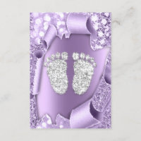 Silver Purple  Baby Shower Feet Boy Girl 3d Violet Invitation