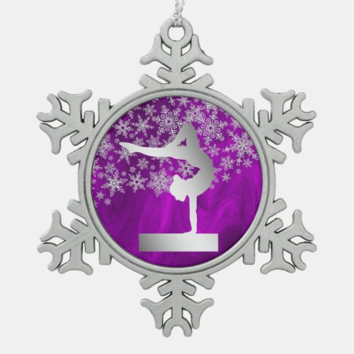 Silver Purple Balance Beam Gymnast Snowflake Pewter Christmas Ornament