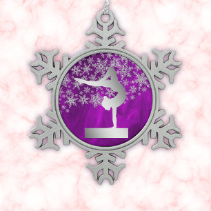 Silver Purple Balance Beam Gymnast Snowflake Pewter Christmas Ornament