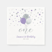 Silver & Purple Balloon Confetti Girl 1st Birthday