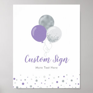 Silver & Purple Balloon Girl Birthday Party Custom Poster