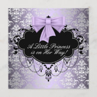 Silver Purple Black Princess Baby Girl Shower Invitation