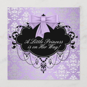 Silver Purple Black Princess Baby Girl Shower Invitation