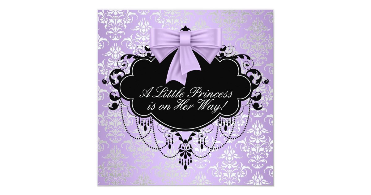 Silver Purple Black Princess Baby Girl Shower Invitation | Zazzle.com