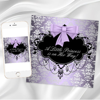 Silver Purple Black Princess Baby Girl Shower Invitation