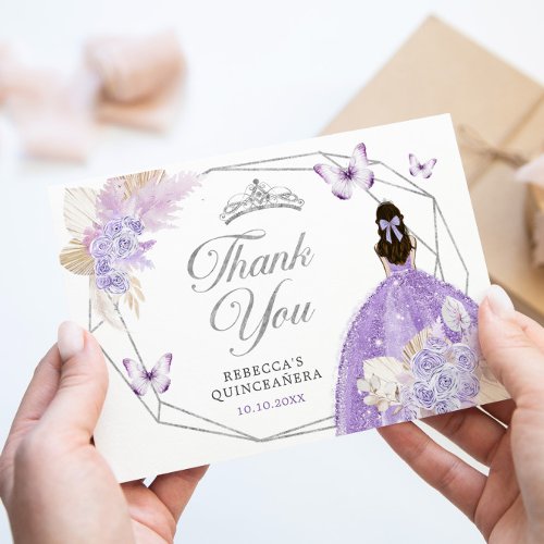Silver Purple Boho Butterfly Quinceaera Thank You Card