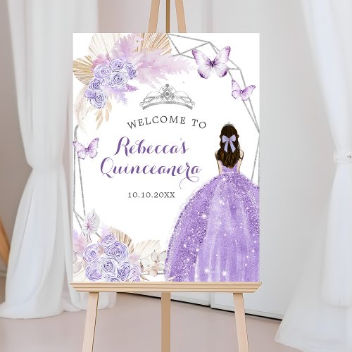 Silver Purple Boho Butterfly Quinceaera Welcome Poster