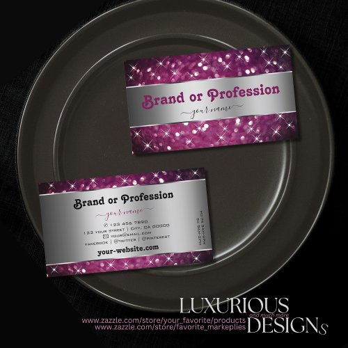 Silver Purple Burgundy Glitter Stars Elegance Business Card