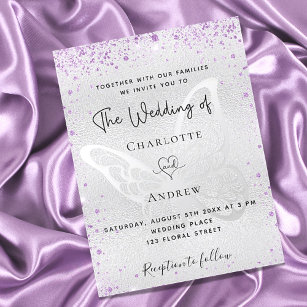 Silver purple butterfly elegant wedding invitation postcard