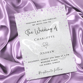 Silver Purple Butterfly Elegant Wedding Invitation Postcard by Thunes at Zazzle