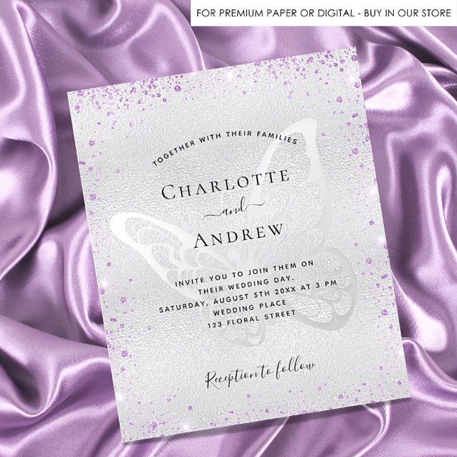 Silver purple butterfly wedding invitation (Creator Uploaded)
