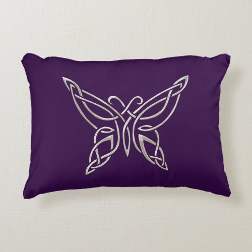 Silver Purple Celtic Butterfly Curling Knots Accent Pillow