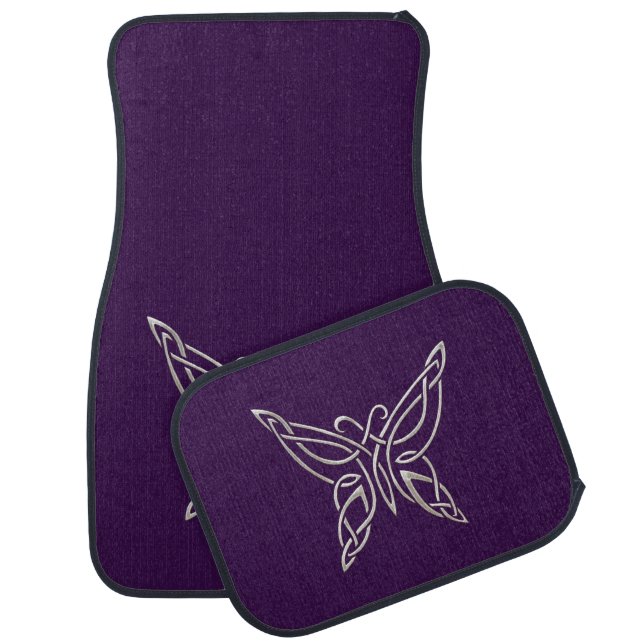 Silver Purple Celtic Butterfly Curling Knots Car Floor Mat (Set)