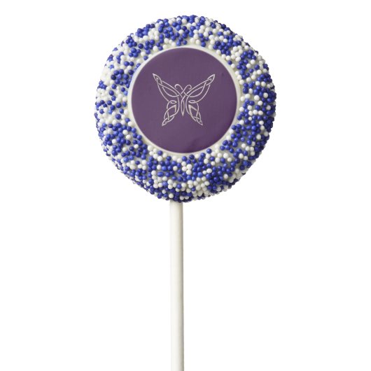 Silver Purple Celtic Butterfly Curling Knots Chocolate Covered Oreo Pop (Zoomed)