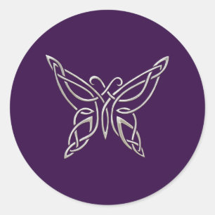 Silver Purple Celtic Butterfly Curling Knots Classic Round Sticker