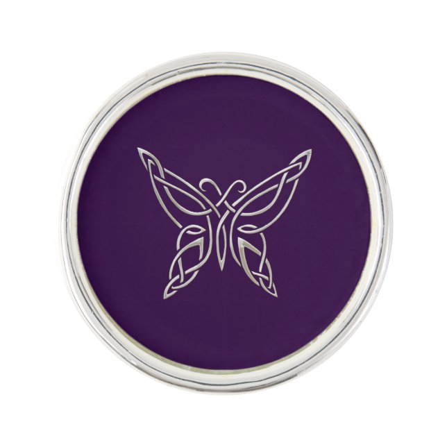 Silver Purple Celtic Butterfly Curling Knots Lapel Pin (Front)