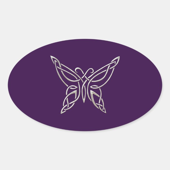 Silver Purple Celtic Butterfly Curling Knots Oval Sticker Zazzle Com