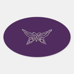 Silver Purple Celtic Butterfly Curling Knots Oval Sticker