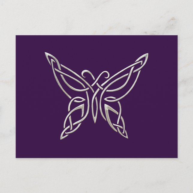 Silver Purple Celtic Butterfly Curling Knots Postcard (Front)