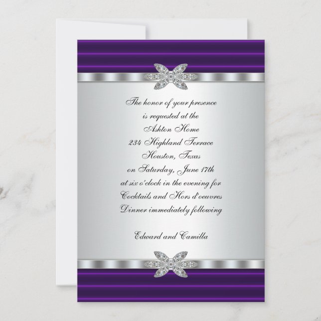 Silver & Purple Cocktail Party Invitations (Front)