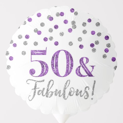 Silver Purple Confetti 50  Fab Birthday Balloon