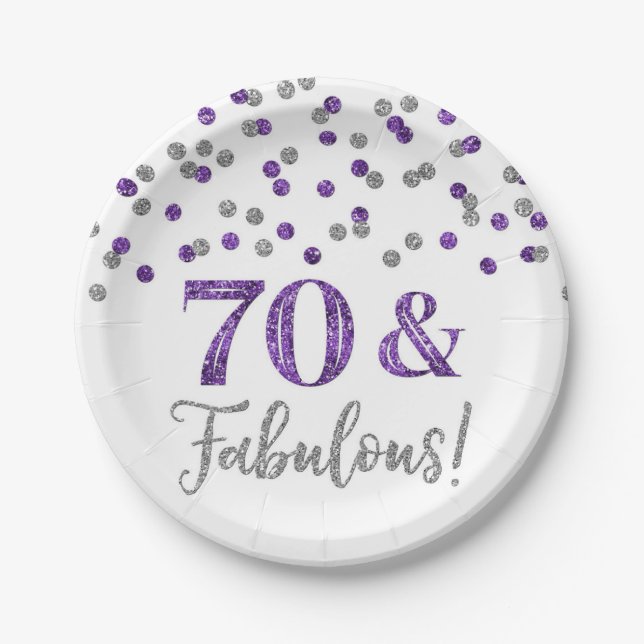 Silver Purple Confetti 70 and Fabulous Paper Plates (Front)