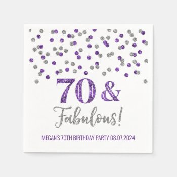 Silver Purple Confetti 70 & Fabulous  Napkins by DreamingMindCards at Zazzle