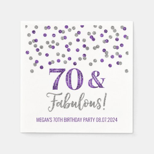 Silver Purple Confetti 70  Fabulous  Napkins