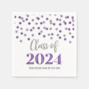 Silver Purple Confetti Class of 2024 Napkins