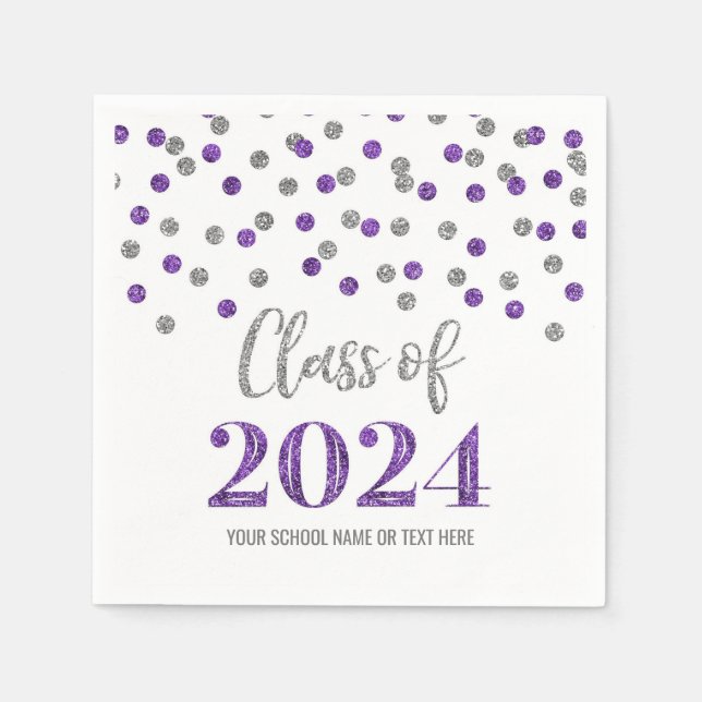 Silver Purple Confetti Class of 2024  Napkins (Front)