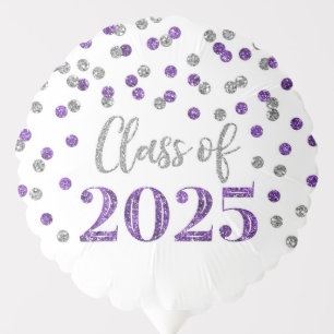 Silver Purple Confetti Class of 2025 Graduation Balloon