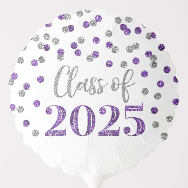 Silver Purple Confetti Class of 2025 Graduation Balloon (Front)