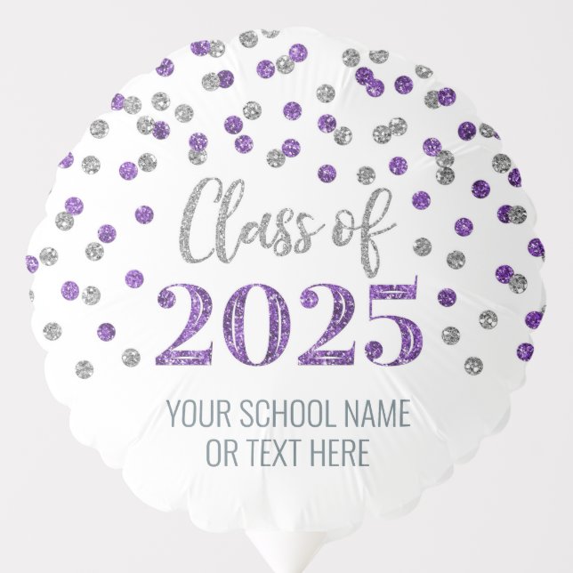Silver Purple Confetti Class of 2025 Graduation Balloon (Front)