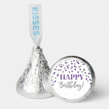 Silver Purple Confetti Happy Birthday Hershey®'s Kisses® by DreamingMindCards at Zazzle