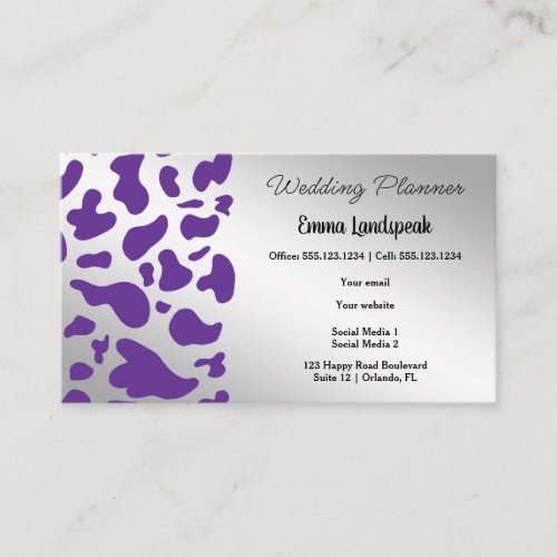 Silver  Purple Cow Print  Business Card