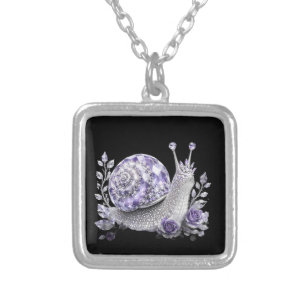 Silver Purple Crystal Snail Plated Necklace
