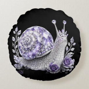 Silver Purple Crystal Snail Round Pillow