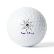 Silver Purple Crystal Snowflake Happy Holidays Golf Balls