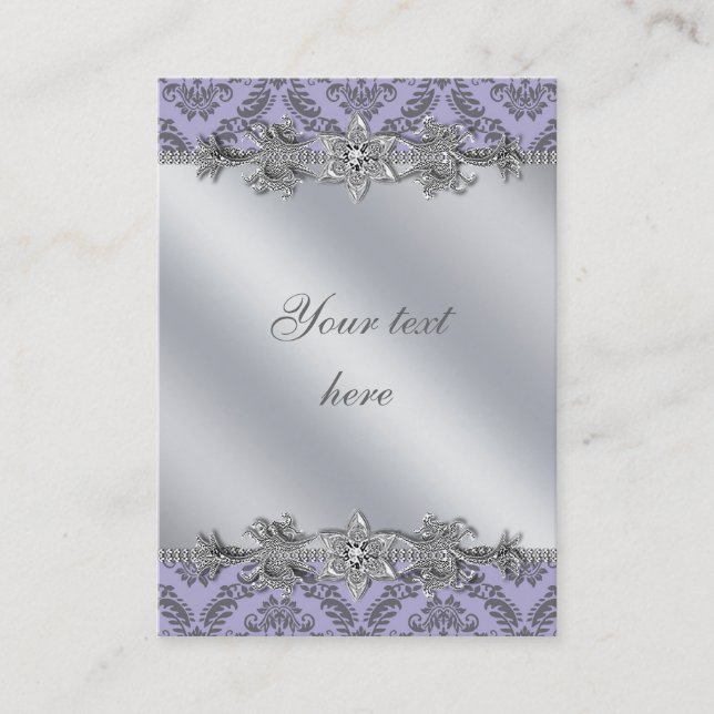 Silver Purple Damask Business Card (Front)