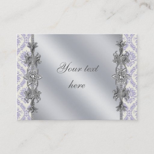 Customizable Silver Purple Damask Business Card Template
