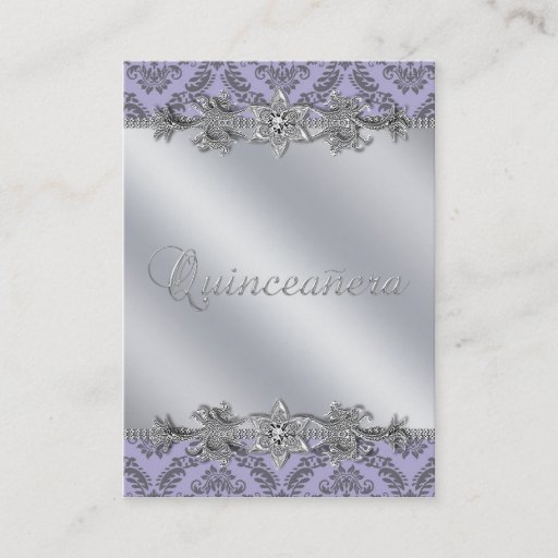Customizable Silver Purple Damask Business Card Template